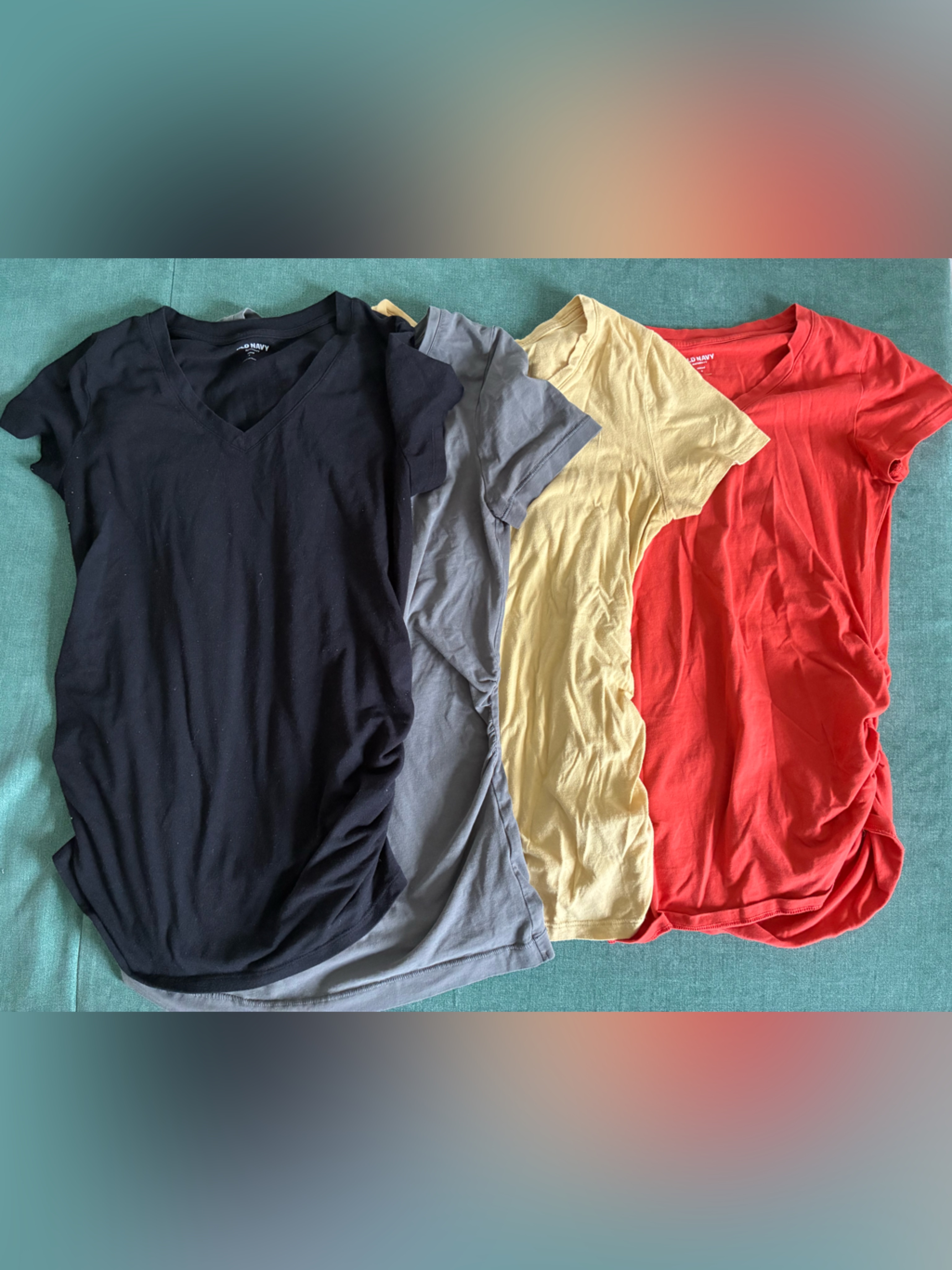 Maternity Size Small Short Sleeve Tee Bundle - Black, Gray, Yellow, Red-Orange